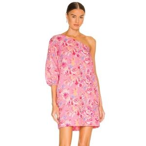 Something Navy - Mini Floral One Shoulder Dress in Pink Combo - Size M - NWT
